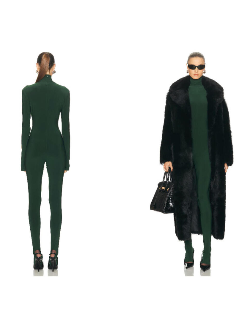 Norma Kamali Slim Fit Turtle Catsuit With Footsie in green S NWT $200 - Picture 3 of 10